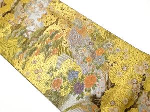 リサイクル　未使用品　孔雀に松・牡丹・菊模様織出し袋帯